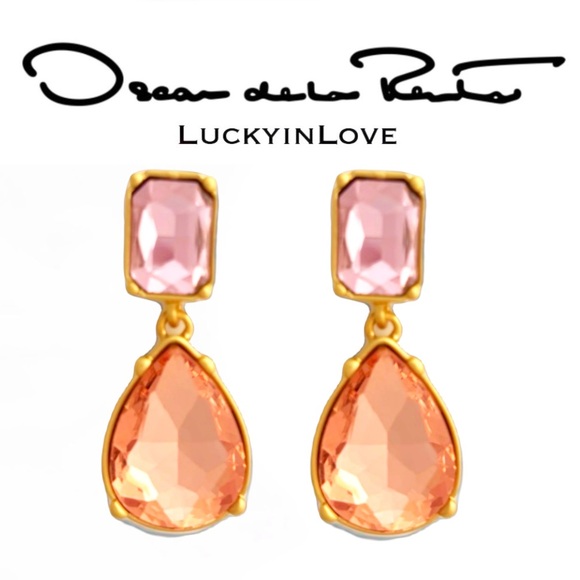 Oscar de la Renta • Oversized Square & Teardrop Crystals Drop Earrings